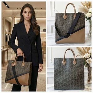 Fendi EUC ✨️Diagonal Vertical Shopper Tote Brown FF Monogram ✨ UNISEX🎁